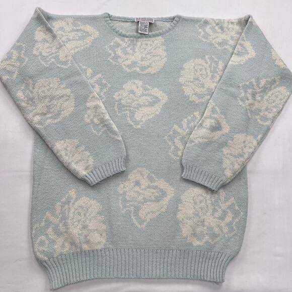 Bobbie Brooks Sweaters - New Expressions Vintage Blue Floral Acrylic Knit Sweater women's size Small